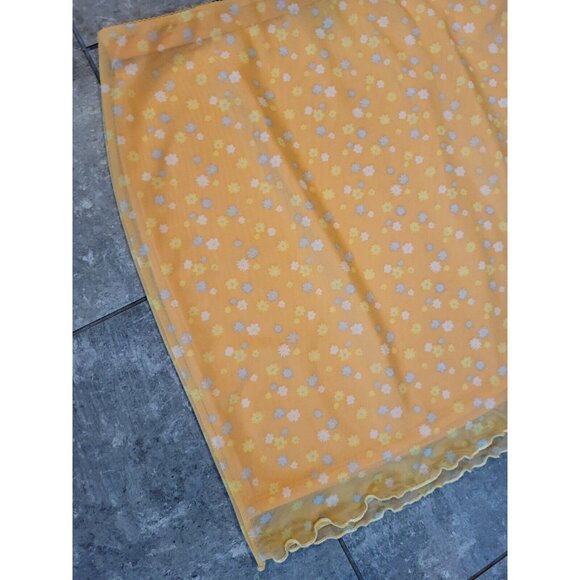 Yellow Floral Mesh Lined Pull On Mini Skirt Forever 21 Sz OX/XL Feminine - Picture 2 of 6